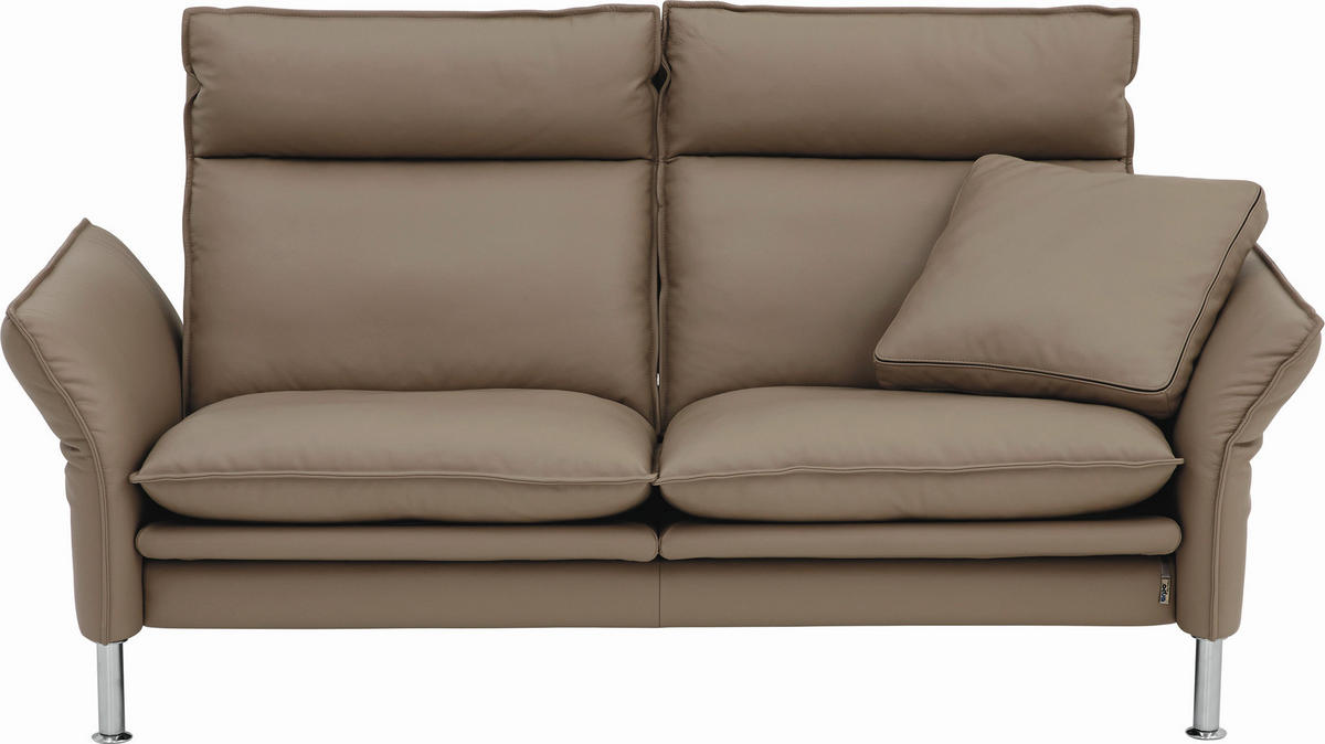 2,5-SITZER PORTO Echtleder Grau  - Chromfarben/Grau, KONVENTIONELL, Leder/Metall (176/93/88cm) - Erpo