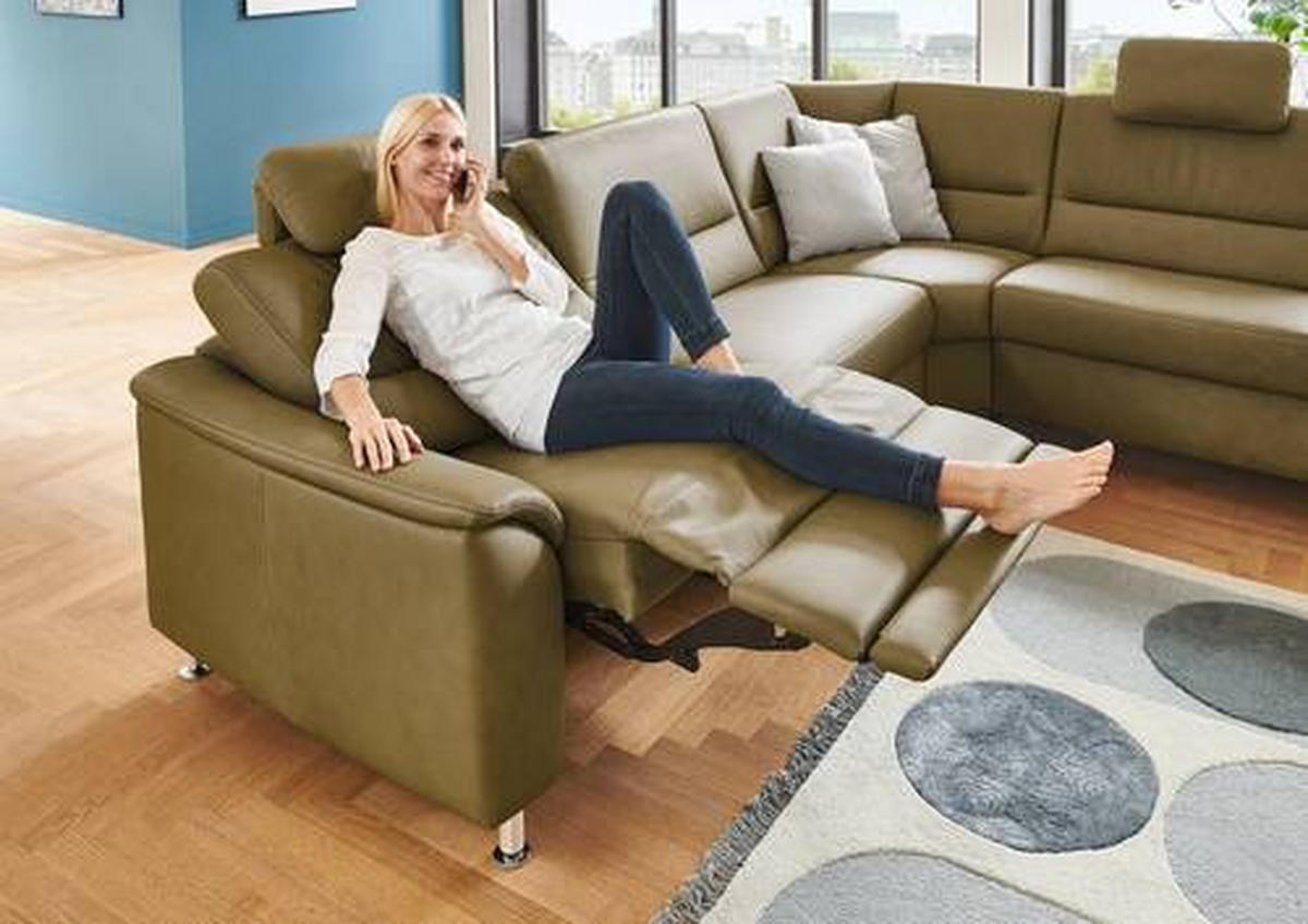 ECKSOFA in Echtleder Grün  - Alufarben/Grün, Konventionell, Leder/Metall (290/249cm) - Beldomo Premium