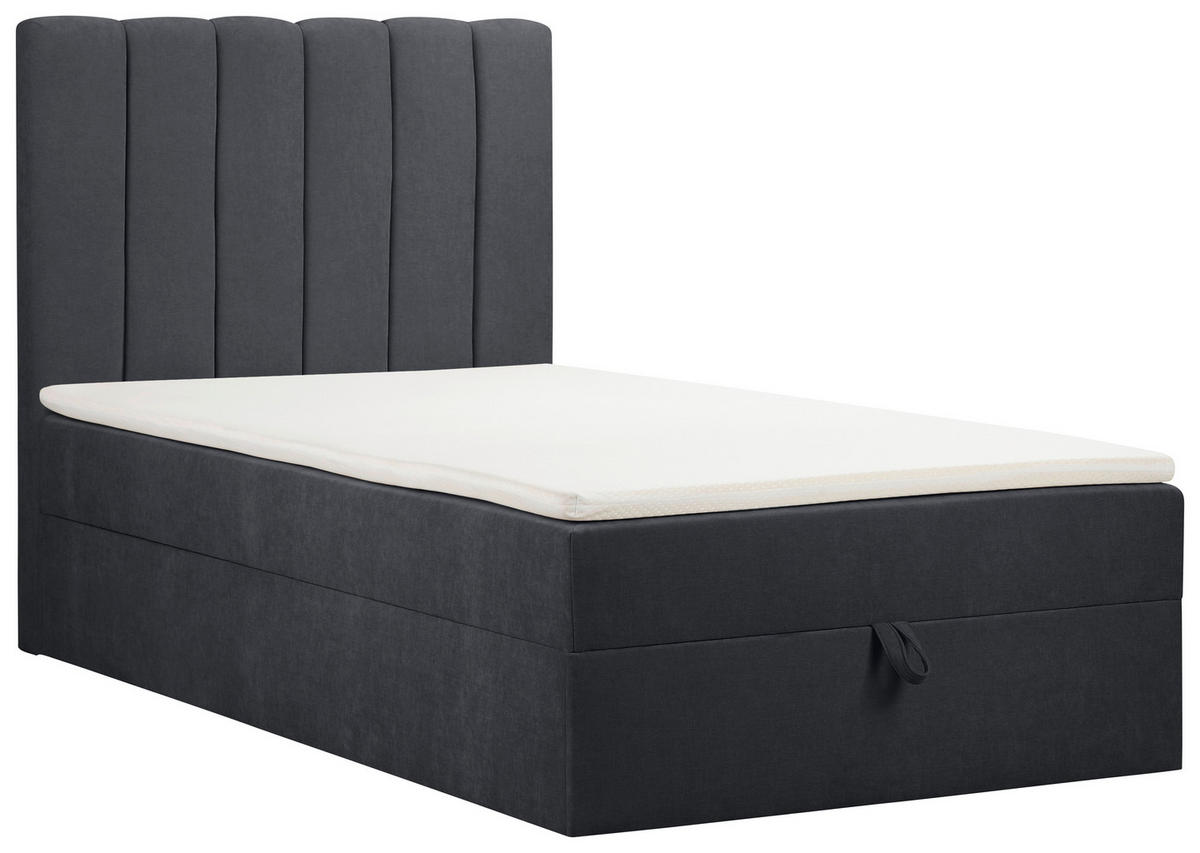 BOXBETT 100/200 cm,  in Anthrazit, Matratze, gepolstertes Kopfteil, Bettkasten, Topper, H3 = fest  - Anthrazit/Schwarz, Basics, Kunststoff/Textil (100/200cm) - Chameo