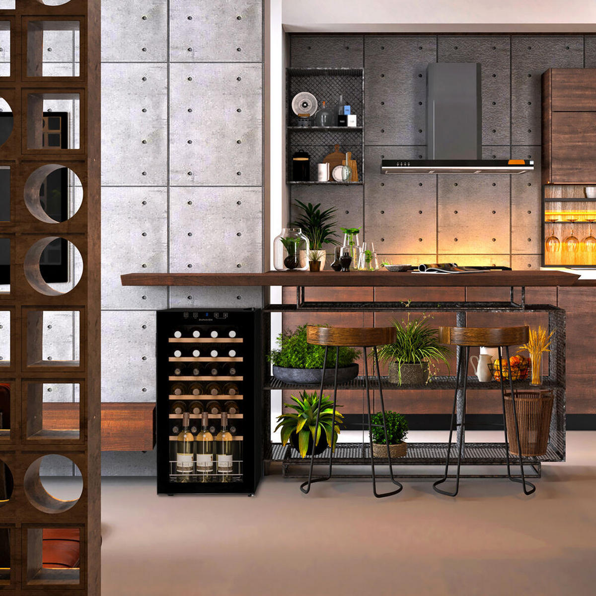 WEINKÜHLSCHRANK DXFH-28.88  - Schwarz, Basics, Glas/Holz (43/83/48cm)