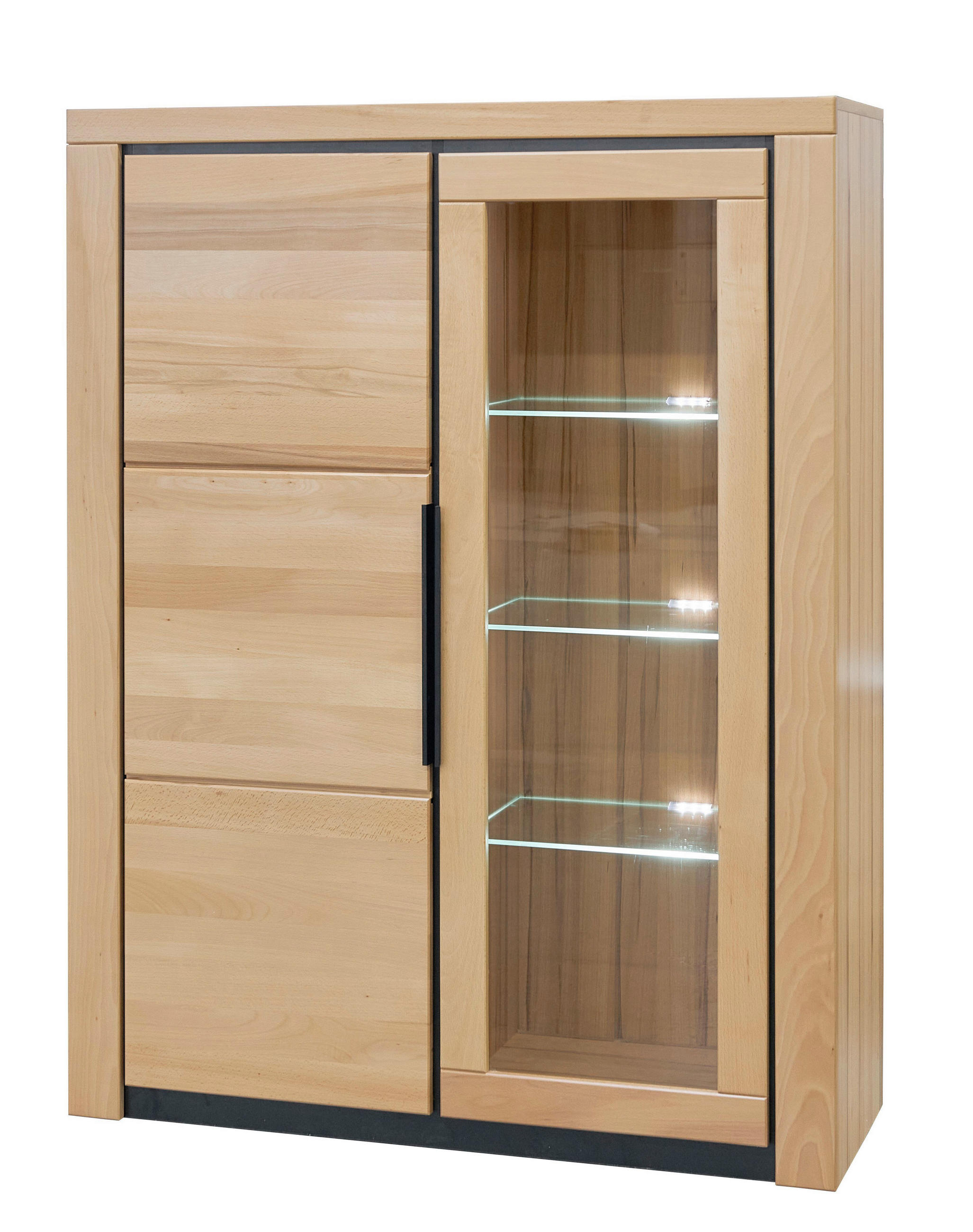 VITRINE in massiv Buche Buchefarben  - Buchefarben/Schwarz, Design, Glas/Holz (108,4/141/40cm) - Livetastic