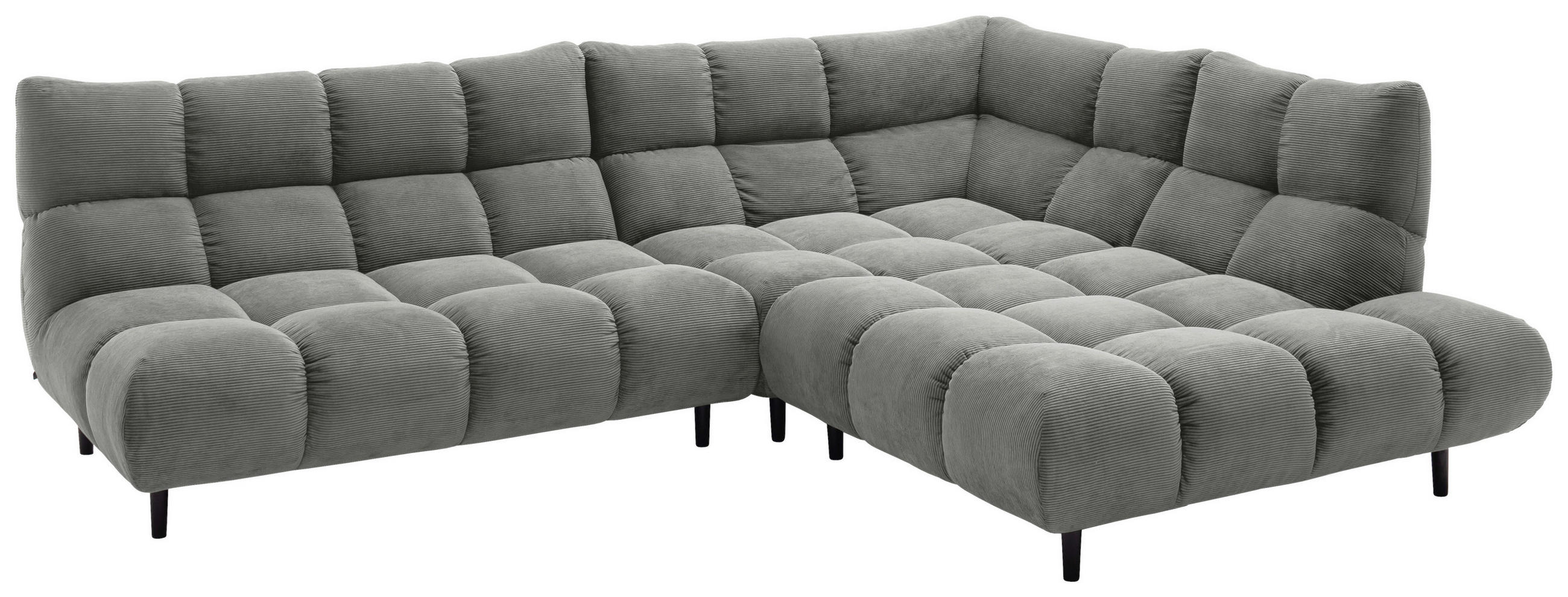ECKSOFA Ottomane rechts, Eckteil  Grau Feincord  - Schwarz/Grau, Design, Holz/Textil (288/215cm) - Pure Home Lifestyle