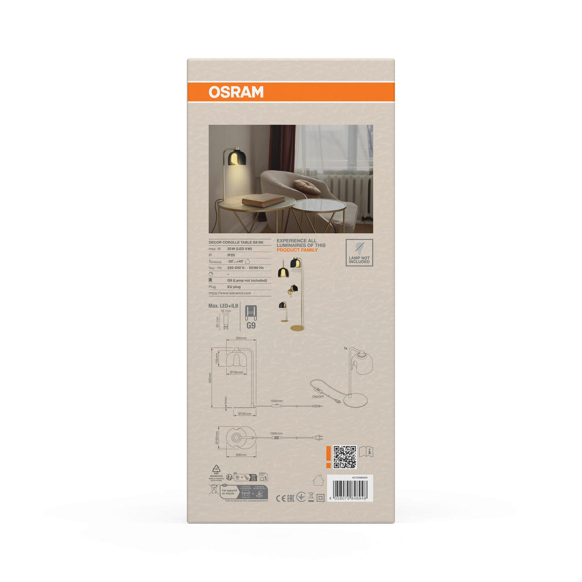 TISCHLEUCHTE 15/20/40 cm   - Schwarz, Basics, Glas/Metall (15/20/40cm) - Osram