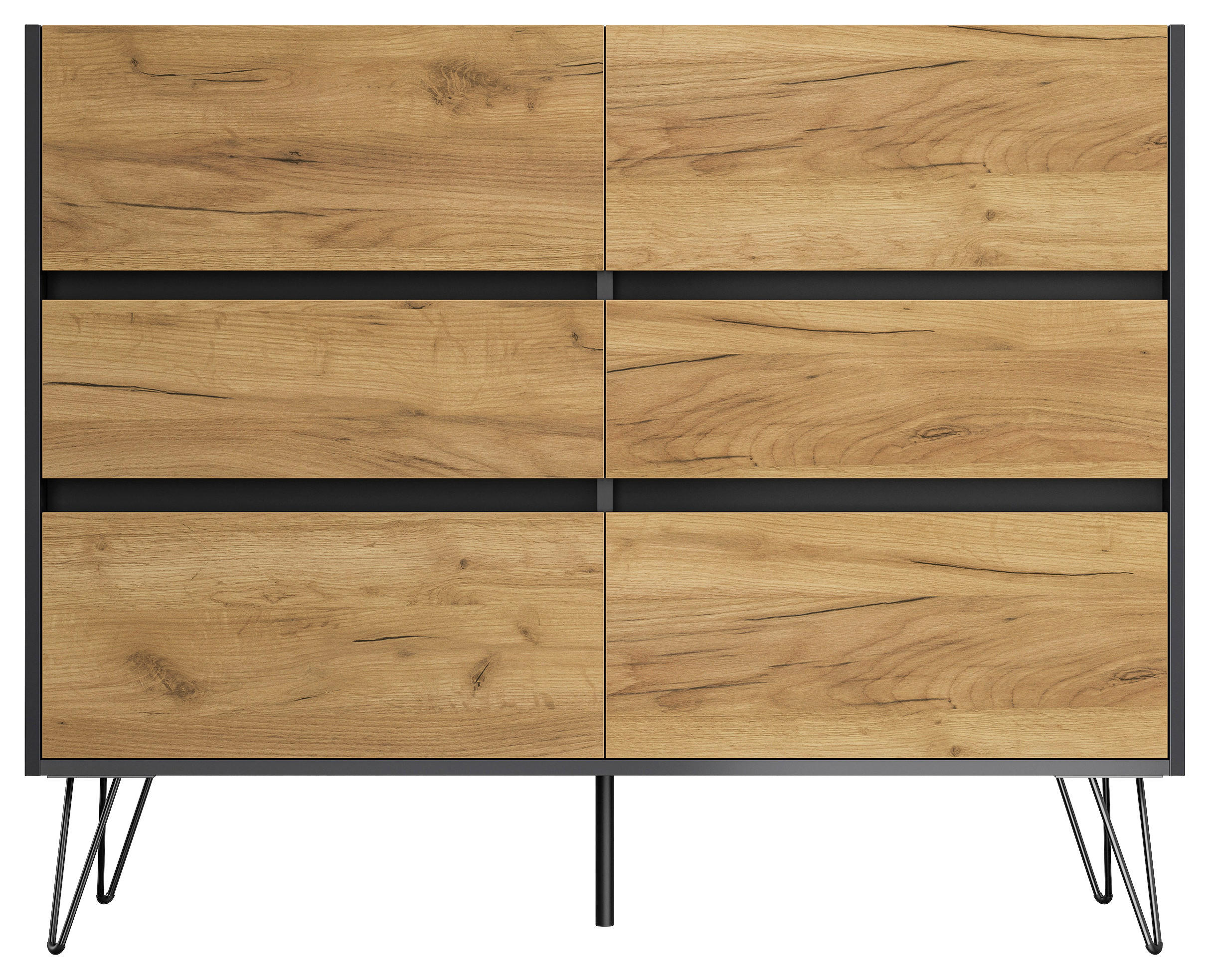 SIDEBOARD Posseik Industrial 120/93,6/42 cm 6 Schublade(n)  - Eichefarben/Graphitfarben, Design, Holzwerkstoff/Metall (120/93,6/42cm) - P & B