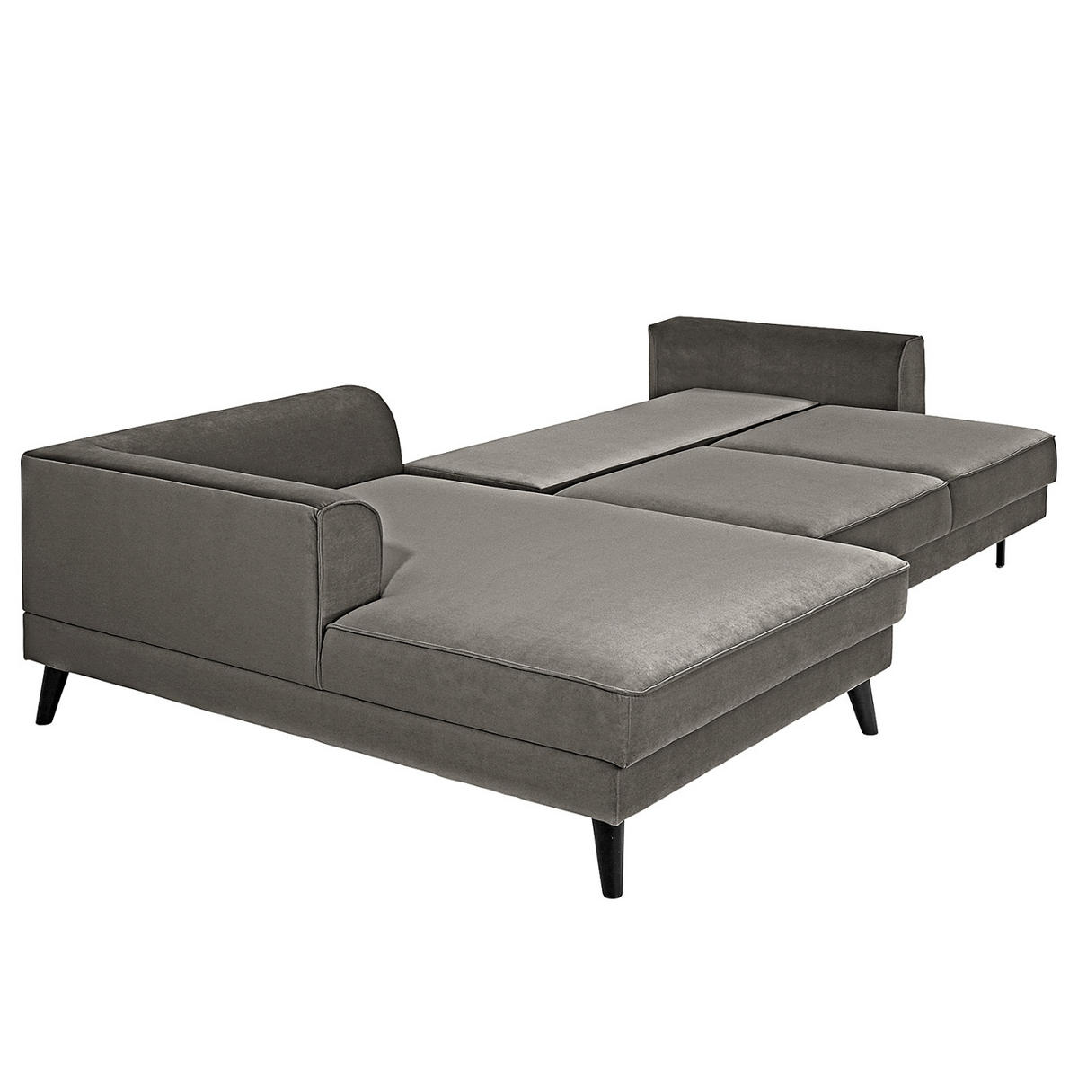 ECKSCHLAFSOFA in Samt, Velours Grau  - Wengefarben/Grau, Modern, Holz/Textil (280/85/169cm) - Trendmanufaktur