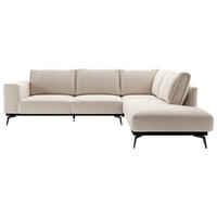 ECKSOFA in beflockt Creme  - Creme/Schwarz, Design, Holz/Textil (293/200cm) - MID.YOU