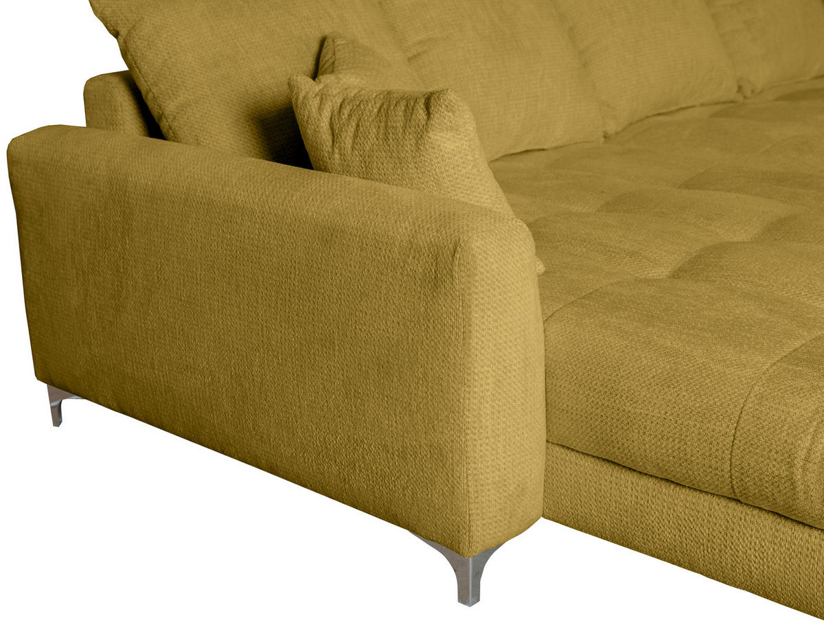 ECKSOFA Senfgelb Chenille  - Chromfarben/Senfgelb, KONVENTIONELL, Textil/Metall (227/329cm) - Carryhome