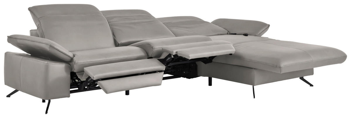 ECKSOFA  Echtleder Hellgrau  - Hellgrau/Schwarz, Design, Leder/Metall (307/169cm) - Beldomo Premium