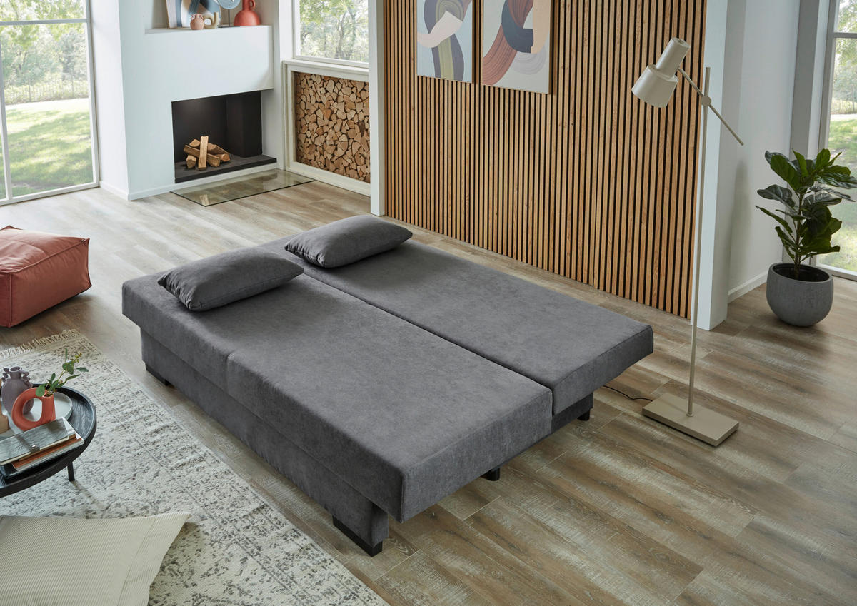 SCHLAFSOFA  mit Liegefunktion, Schlafen auf Sitzhöhe, Rücken echt Webstoff Grau  - Schwarz/Grau, KONVENTIONELL, Kunststoff/Textil (190/80/83cm) - Carryhome