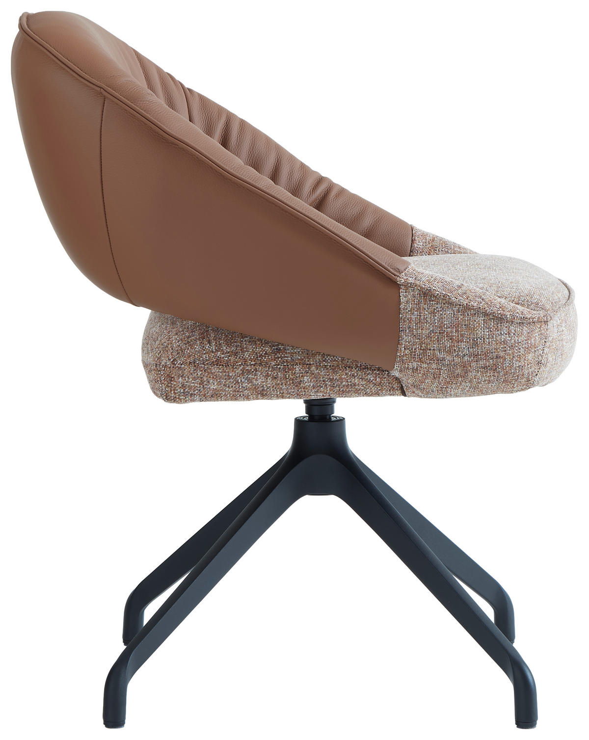 ARMLEHNSTUHL  Sitzfläche 360° drehbar, automatische Rückholfunktion Leinenoptik Echtleder  Schwarz, Cognac  - Cognac/Schwarz, Design, Leder/Textil (60/81/63.5cm) - Dieter Knoll