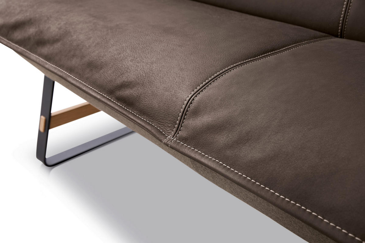 ECKBANK 192/244 cm Flachgewebe Echtleder Braun Holz, Metall   - Beige/Schwarz, Design, Leder/Holz (192/244cm) - Koinor