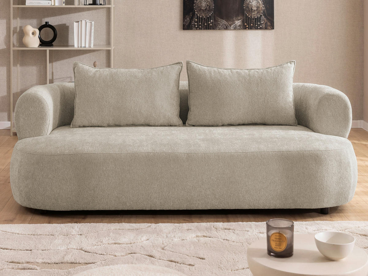 3-SITZER-SOFA Chenille Beige  - Beige/Schwarz, Design, Kunststoff/Textil (200/76/96cm) - Livetastic