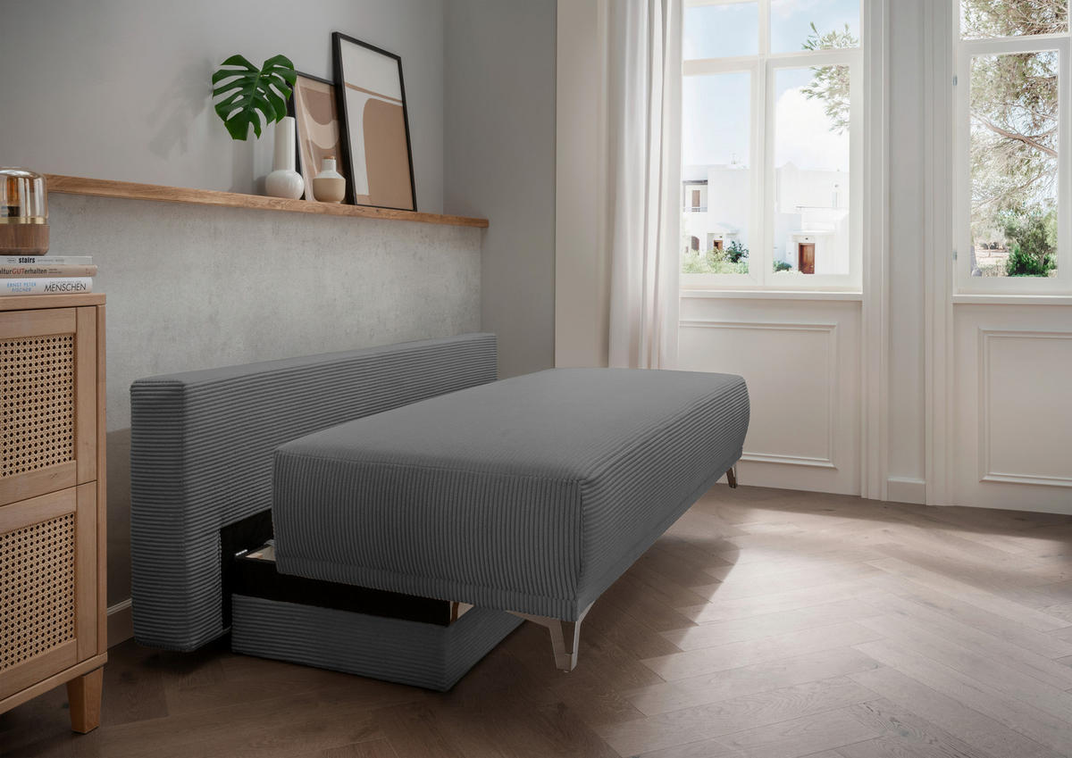 SCHLAFSOFA  mit Liegefunktion, Schlafen auf Sitzhöhe, Rücken echt Cord Grau  - Chromfarben/Grau, MODERN, Textil/Metall (198/90/100cm) - Livetastic