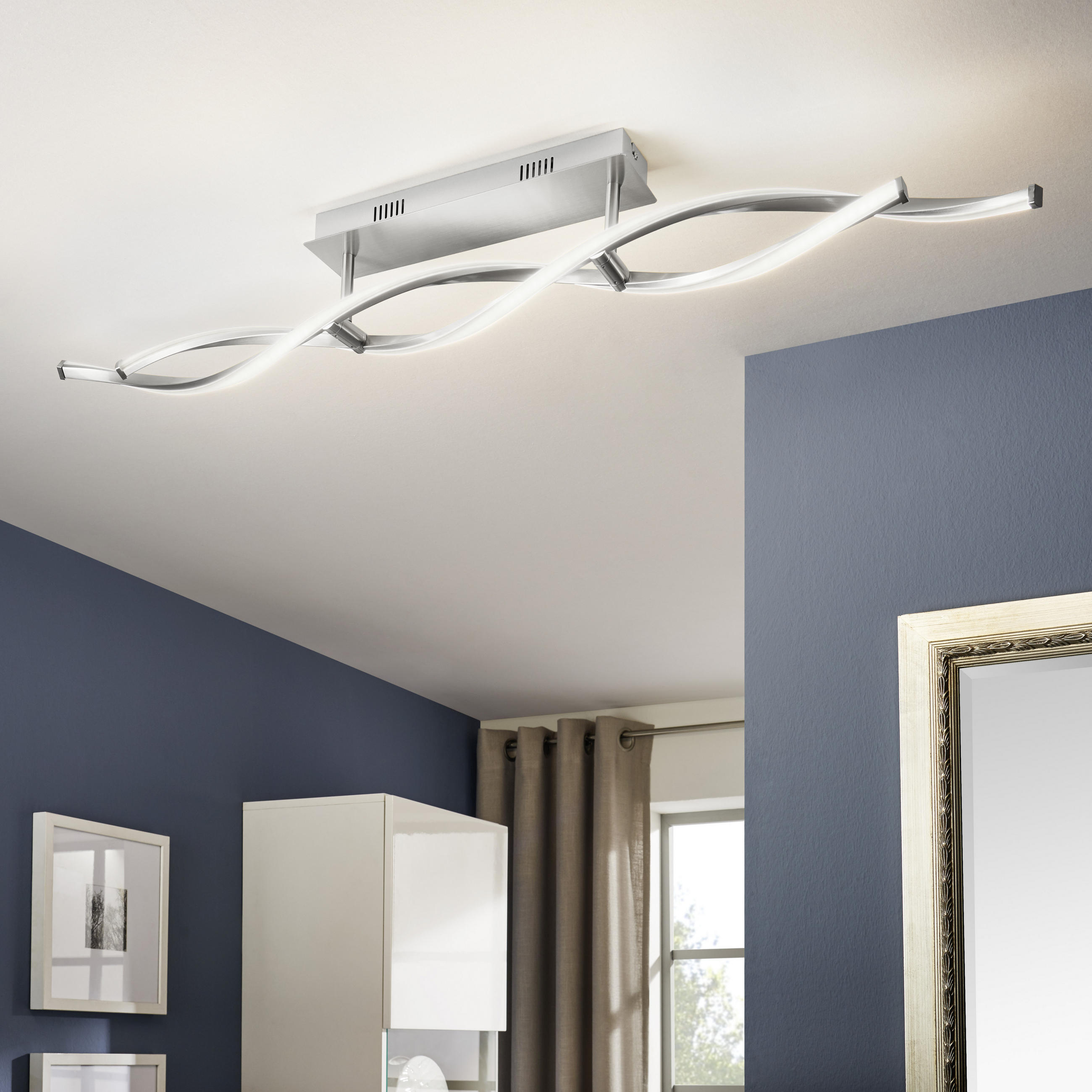STROPNÉ LED SVIETIDLO, 110/8/15,6 cm - niklová, Design, kov (110/8/15,6cm)