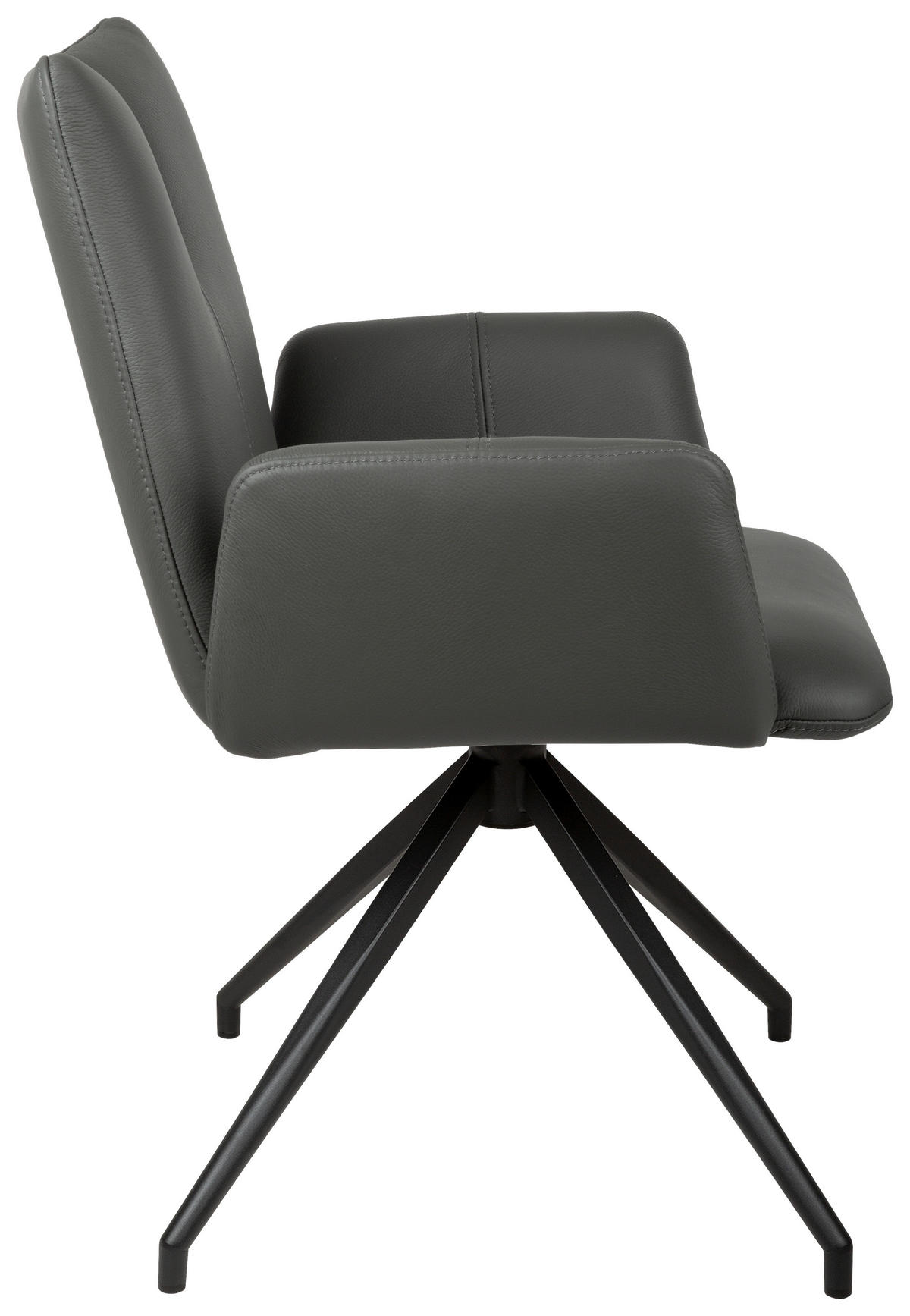 ARMLEHNSTUHL  Sitzfläche 360° drehbar, automatische Rückholfunktion  Echtleder  - Anthrazit/Schwarz, Design, Leder/Holz (62/87/63cm) - Valnatura