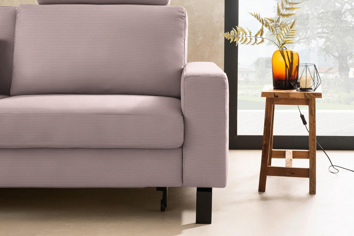 ECKSOFA  in Cord Rosa Rücken echt, Sitztiefenverstellung  185/298 cm  - Schwarz/Rosa, Design, Textil/Metall (185/298cm) - Pure Home Lifestyle