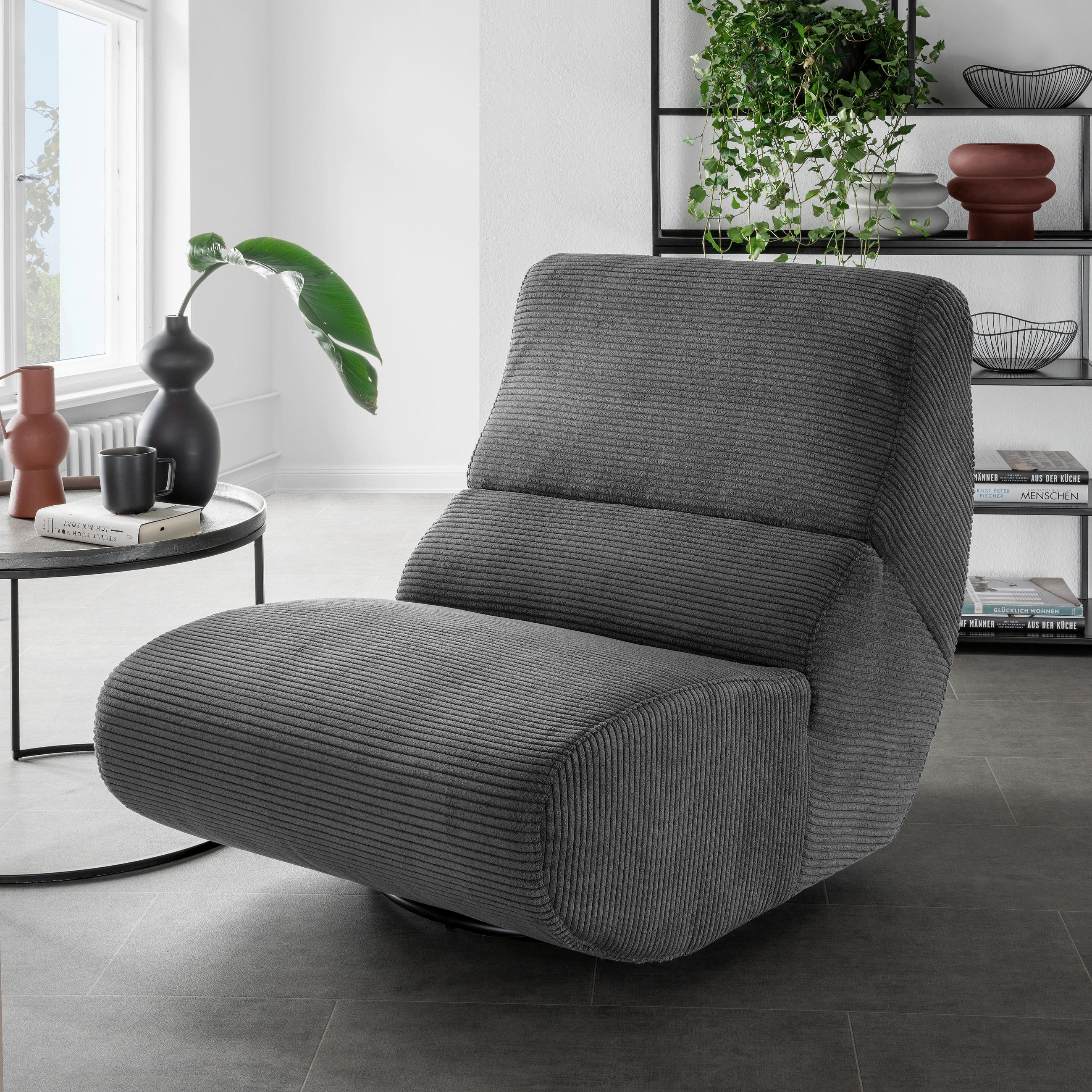 SESSEL Cord Grau    - Schwarz/Grau, Design, Textil/Metall (74/85/105cm) - Livetastic