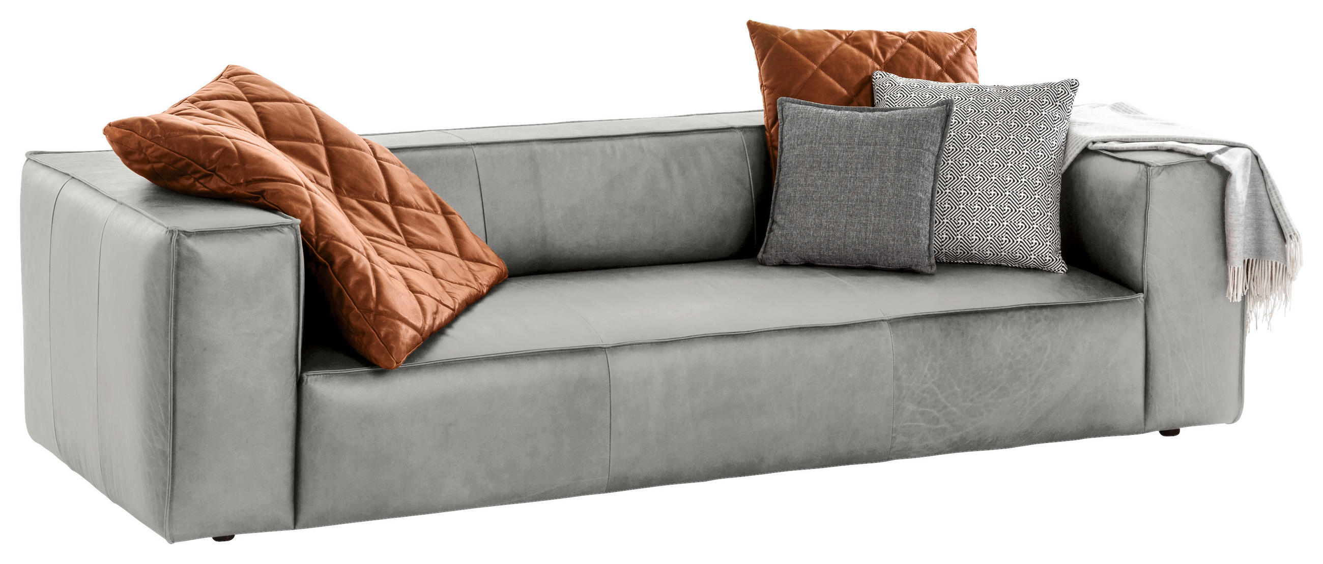 3-SITZER-SOFA Echtleder Hellgrau  - Hellgrau/Schwarz, Modern, Leder/Kunststoff (260/66/104cm) - W.Schillig