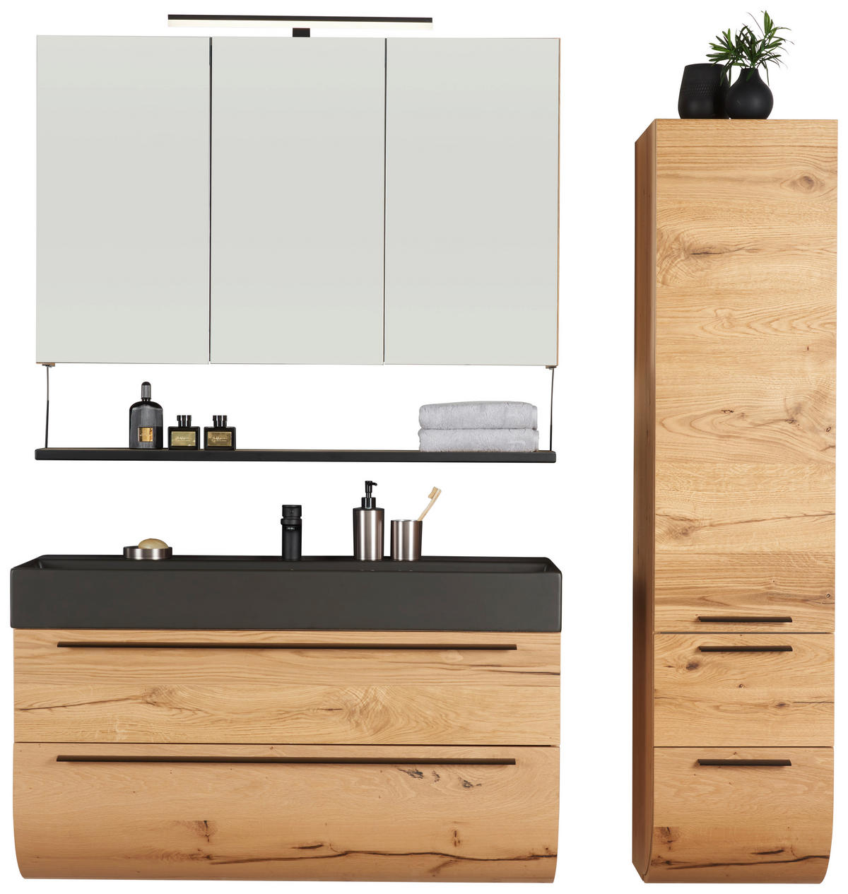 BADEZIMMER  in 120 cm  - Eichefarben/Schwarz, Modern, Glas/Holz (120cm) - Dieter Knoll