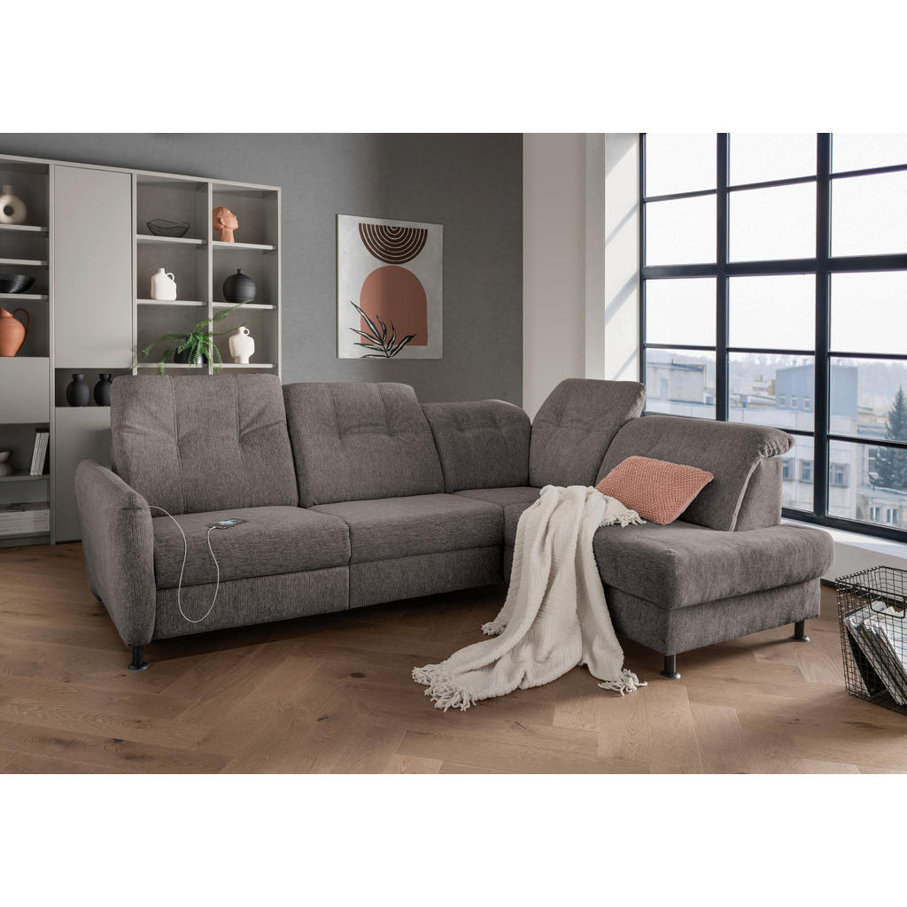 Thumbnail - Livetastic Ecksofa, Graubraun, Textil, Uni, 3-Sitzer, L-Form, 270x198 cm, Made in Europe, seitenverkehrt erhältlich, Rüc...