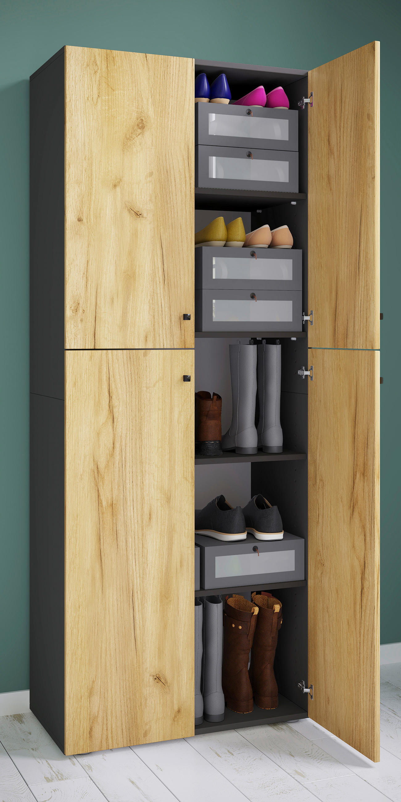 SCHUHSCHRANK Lona in 70/182/39 cm - Honigeiche/Anthrazit, Design, Holzwerkstoff/Kunststoff (70/182/39cm) - MID.YOU