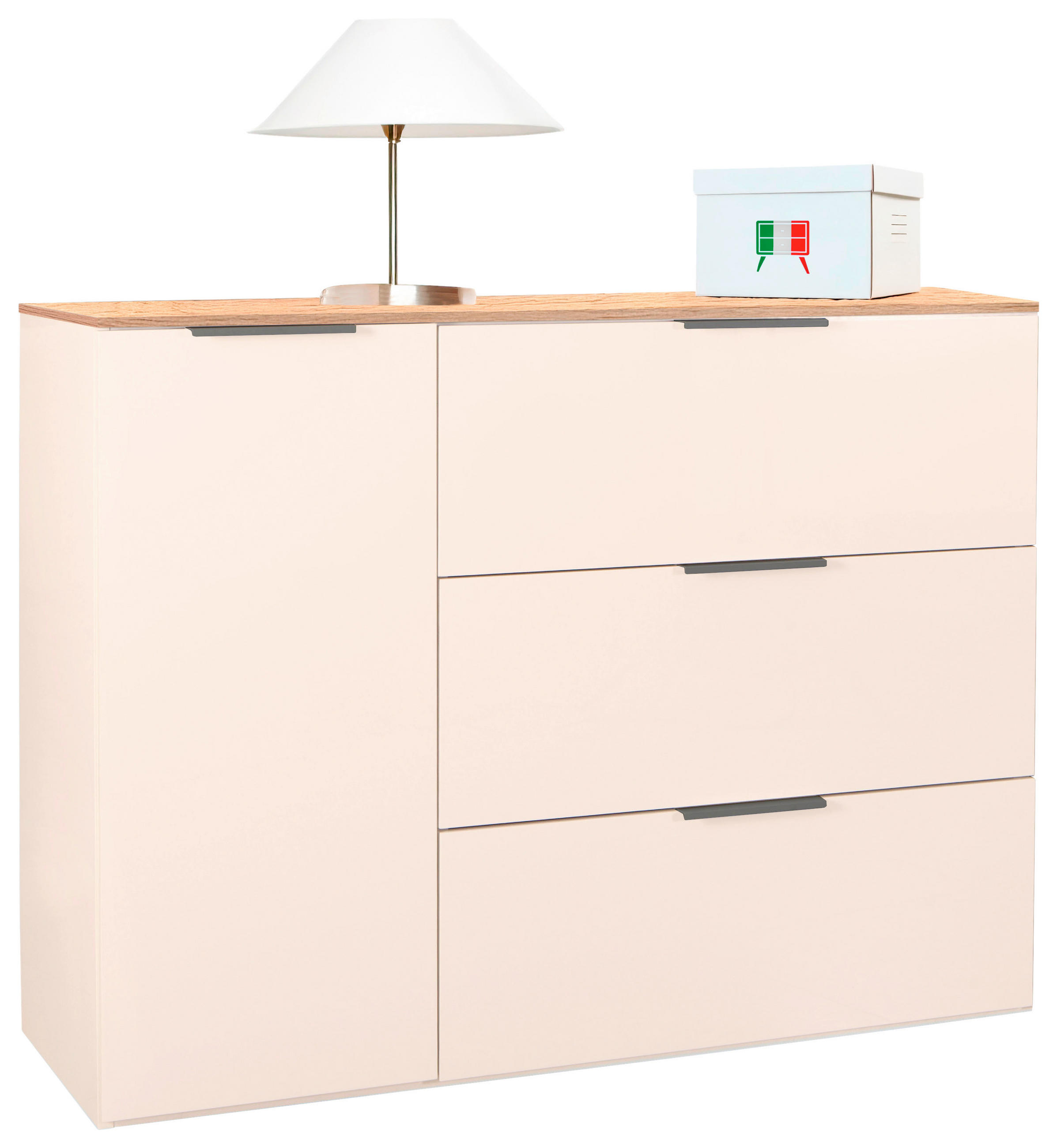 KOMODA, barve hrasta, kašmir  - črna/kašmir, Design, kovina/umetna masa (119,5/80,5/44,4cm) - Carryhome