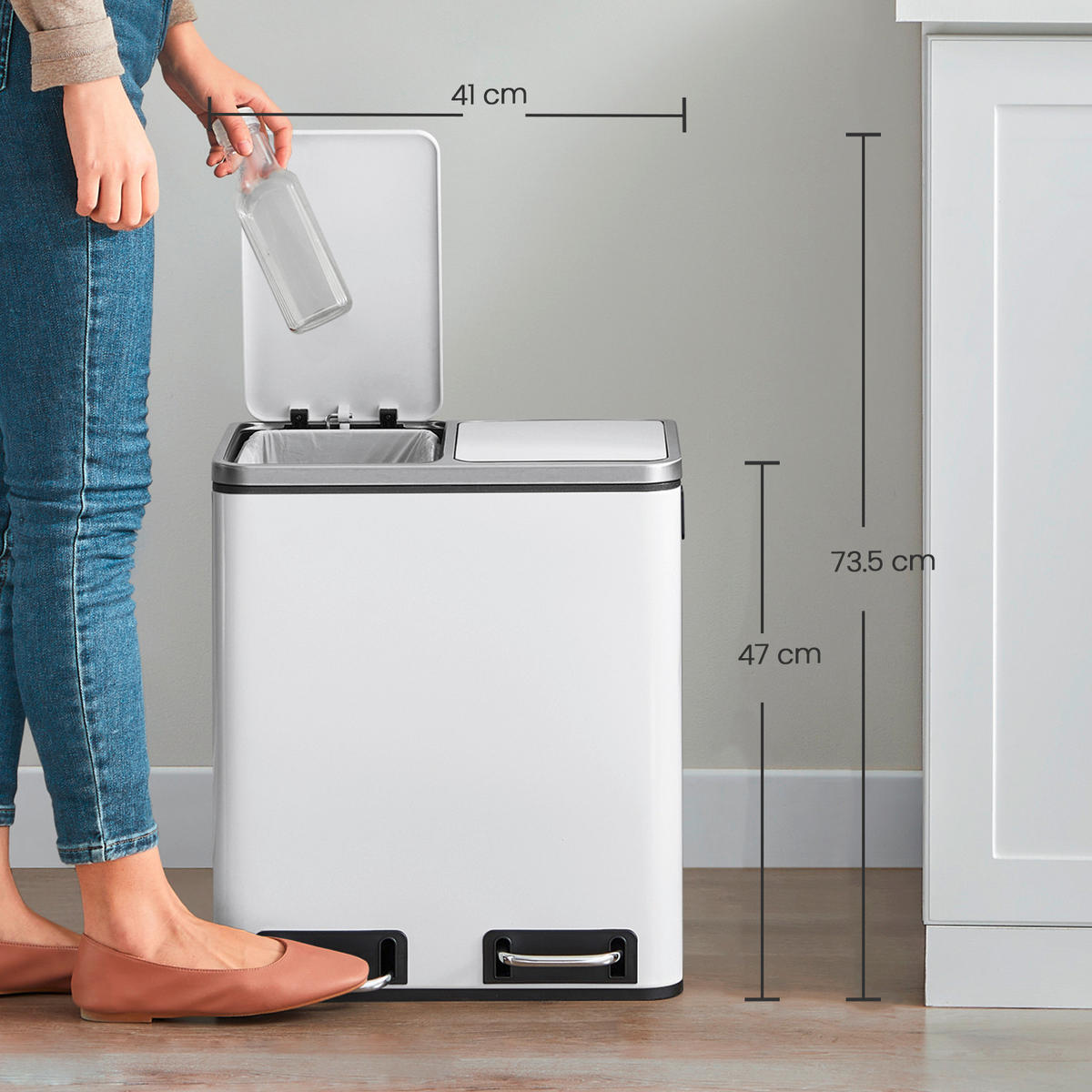 ABFALLSAMMLER 30 L  - Schwarz/Weiß, Basics, Kunststoff/Metall (41/47/36cm)
