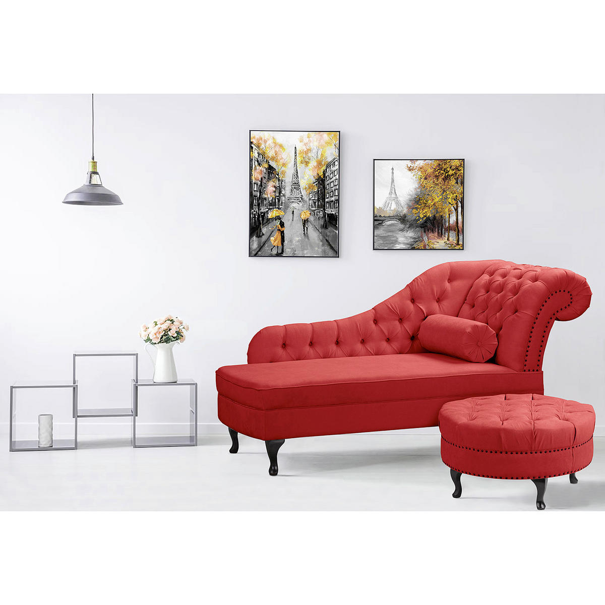 RÉCAMIERE Pako in Mikrofaser Rot  - Rot/Braun, Design, Holz/Textil (185/93/75cm) - Livetastic