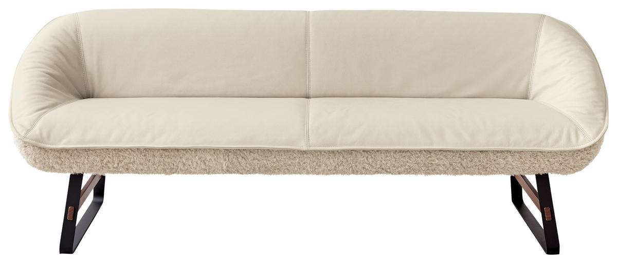 SITZBANK 229/88/80 cm Hochflor Echtleder Creme Holz, Metall  - Creme/Schwarz, Design, Leder/Holz (229/88/80cm) - Koinor