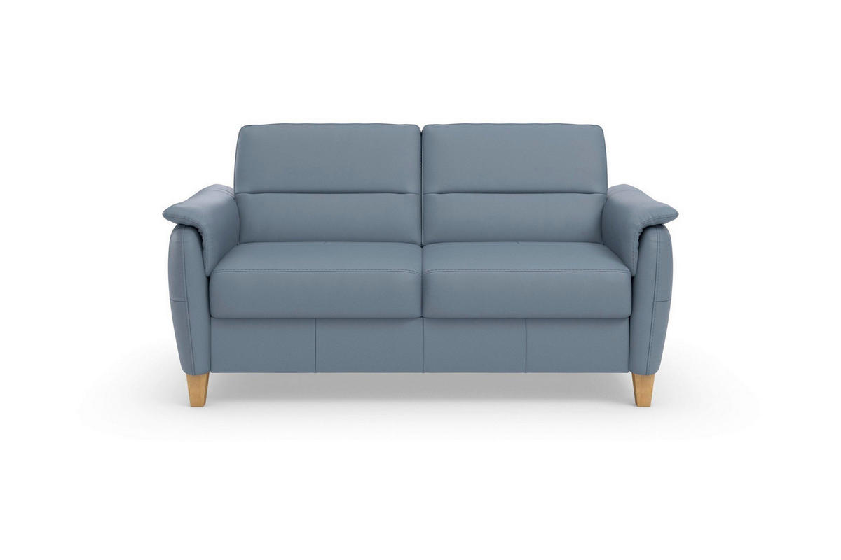 3-SITZER-SOFA PALMERA E Echtleder Graublau  - Graublau/Eichefarben, Basics, Leder/Holz (179/89/89cm) - Sit & More
