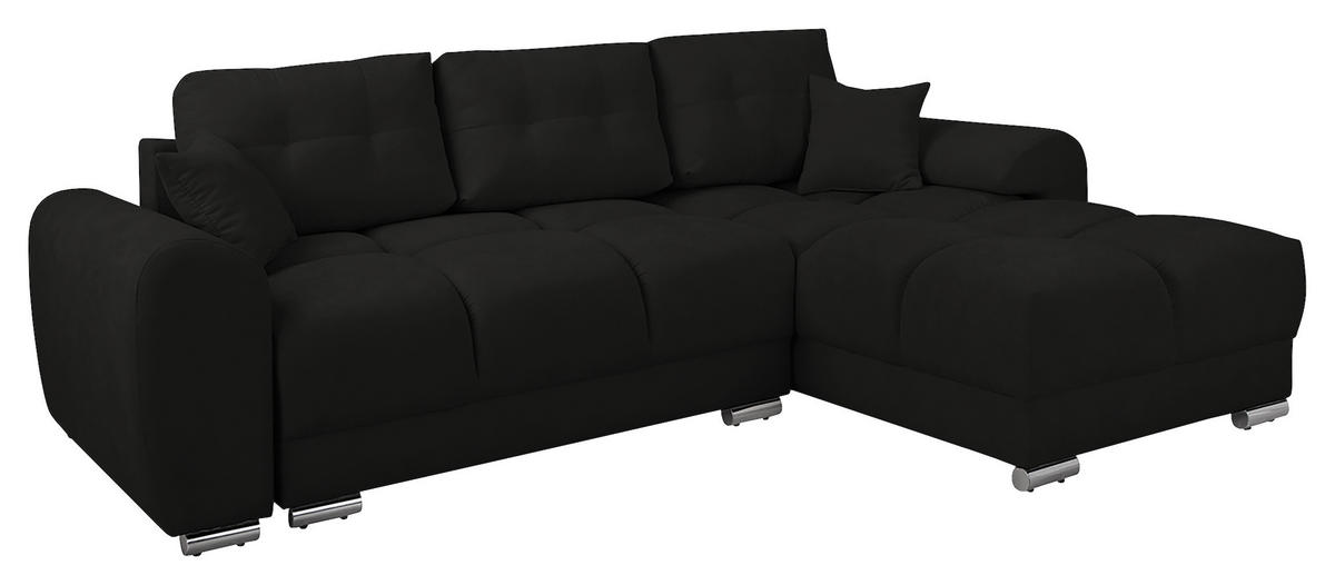 ECKSOFA in Mikrofaser Schwarz  - Silberfarben/Schwarz, Design, Textil/Metall (256/175cm) - Livetastic
