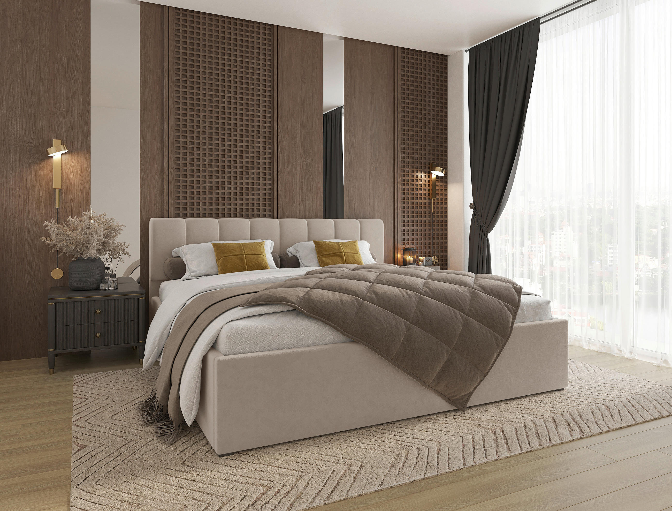 POLSTERBETT 180/200 cm  in Hellbraun  - Hellbraun/Schwarz, Design, Holz/Kunststoff (180/200cm) - Stylife