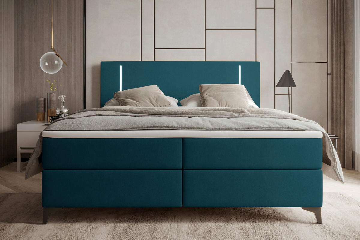 BOXBETT 160/200 cm  in Petrol  - Petrol/Schwarz, KONVENTIONELL, Textil/Metall (160/200cm) - Modante