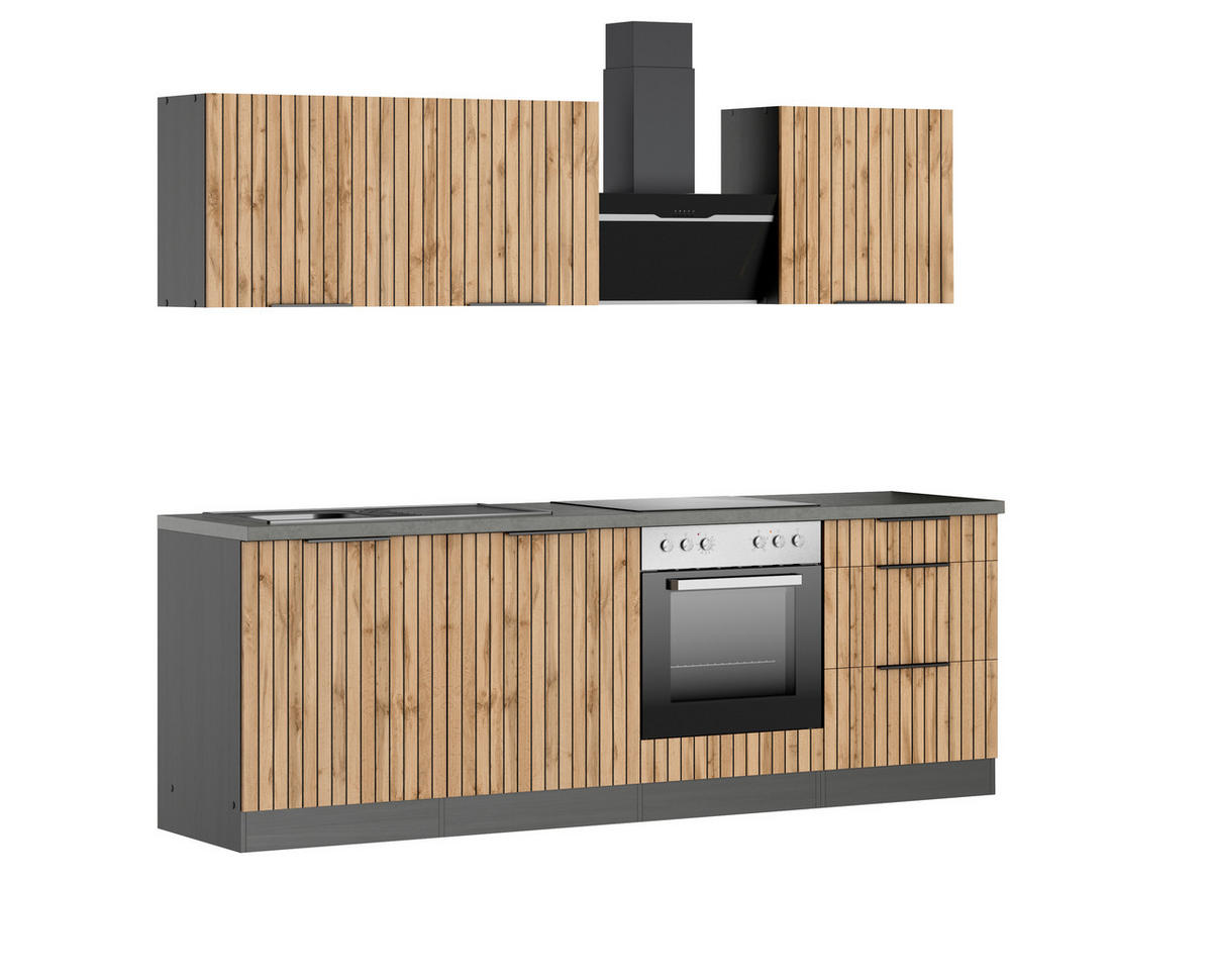 KÜCHENBLOCK 240 cm   Graphitfarben, Eiche Wotan  - Schieferfarben/Eiche Wotan, Basics, Holzwerkstoff/Metall (240cm) - Held