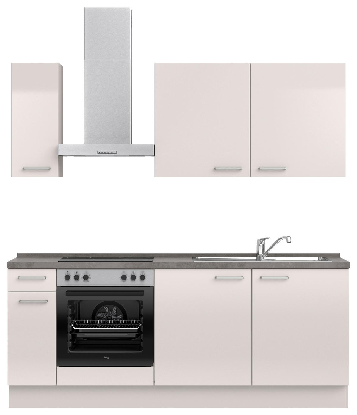 KÜCHENBLOCK Flash 210 cm  in Schieferfarben, Seidengrau  - Schieferfarben/Edelstahlfarben, MODERN, Holzwerkstoff/Metall (210cm) - Nobilia