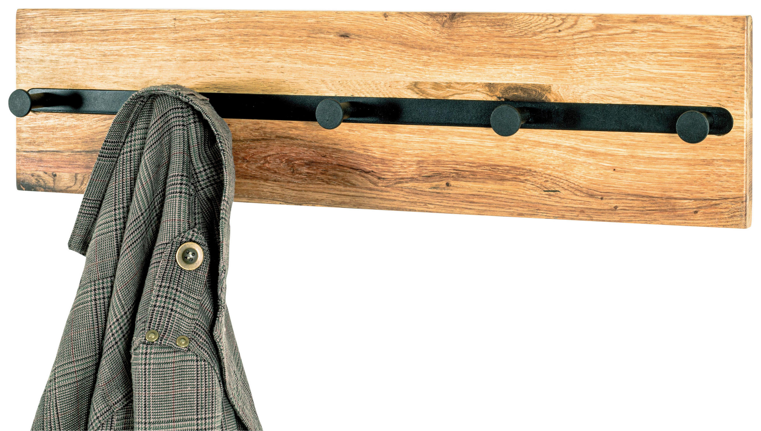 WANDGARDEROBE in Eiche massiv Eichefarben, Schwarz - Eichefarben/Schwarz, Design, Holz/Metall (60/15/6cm)