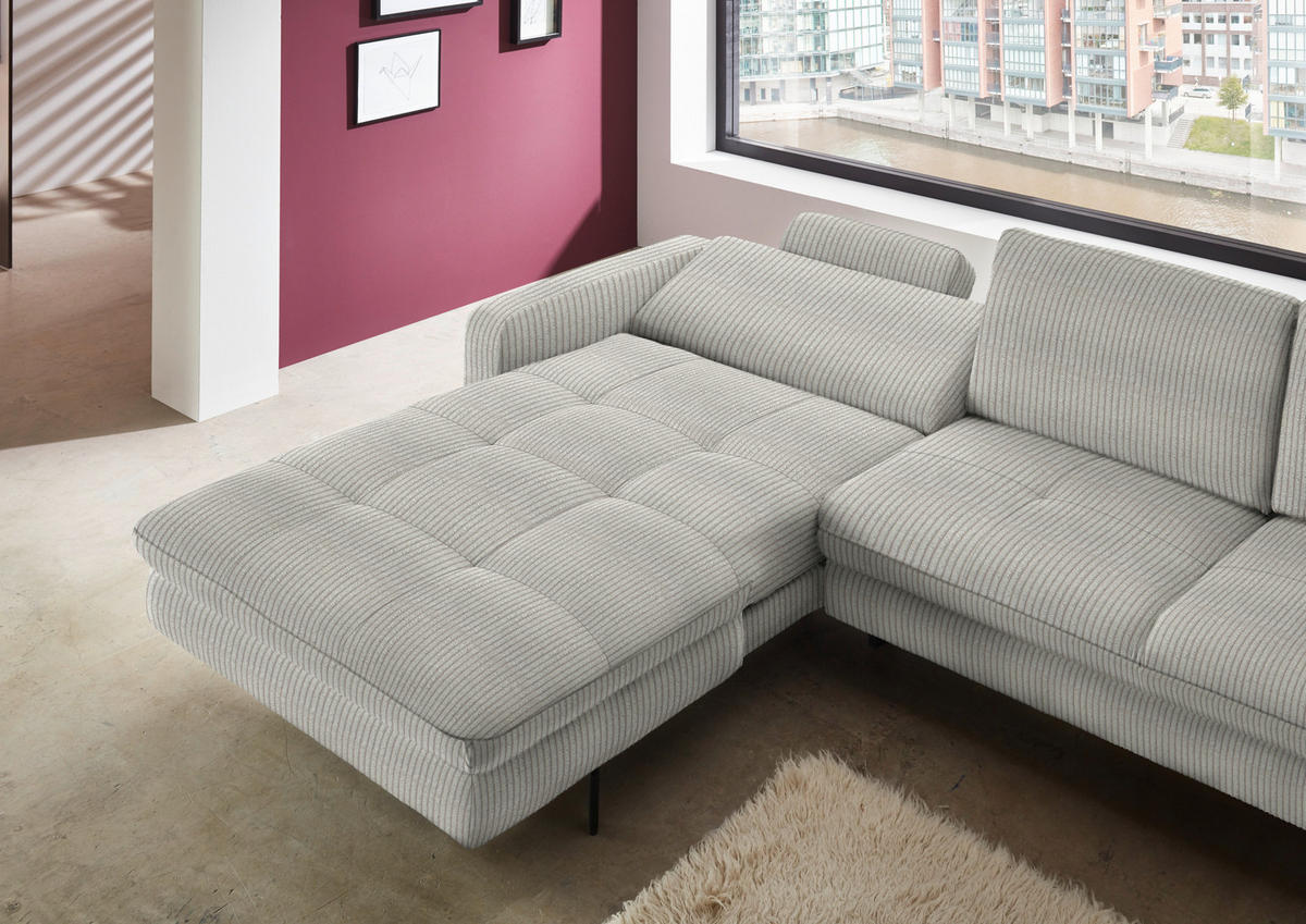 ECKSOFA in Cord Hellgrün  - Schwarz/Hellgrün, Design, Textil/Metall (178/302cm) - Beldomo Style