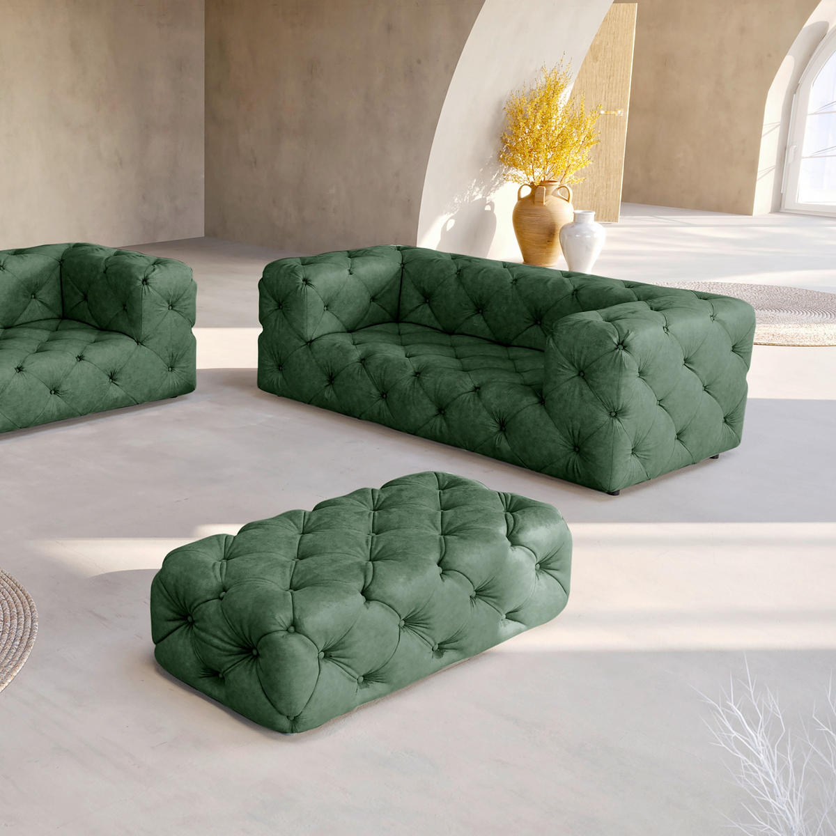 2-SITZER-SOFA Fresco in Mikrofaser Waldgrün  - Waldgrün/Schwarz, Design, Kunststoff/Textil (193/71/100cm) - P & B