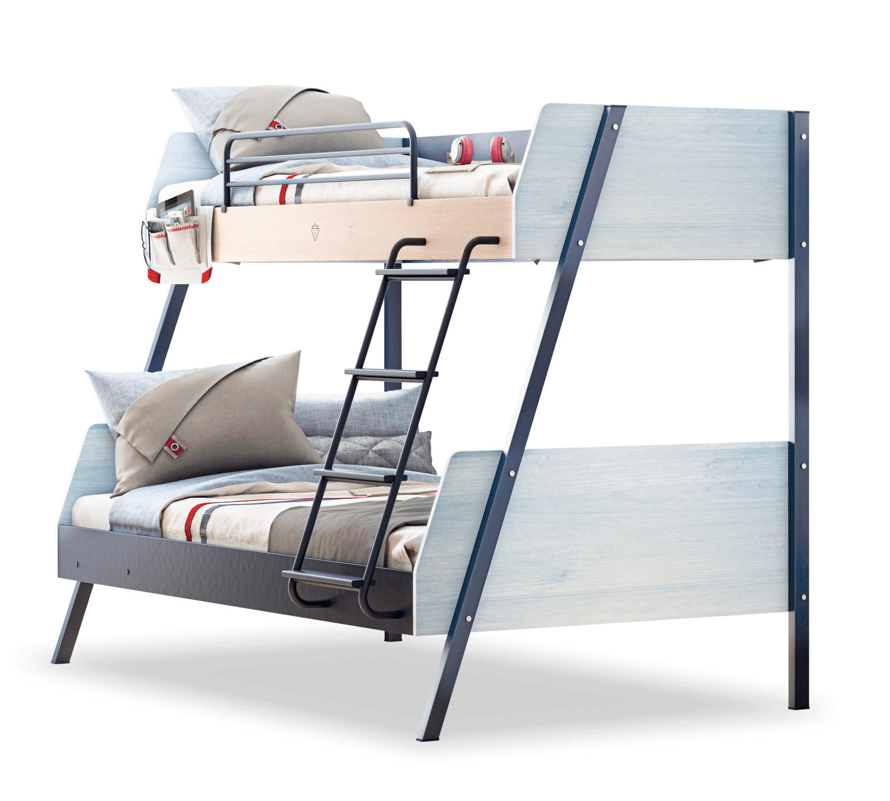 Pat Supraetajat, 120/200 cm,  - albastru închis, Basics, metal/material pe bază de lemn (120/200cm) - Cilek