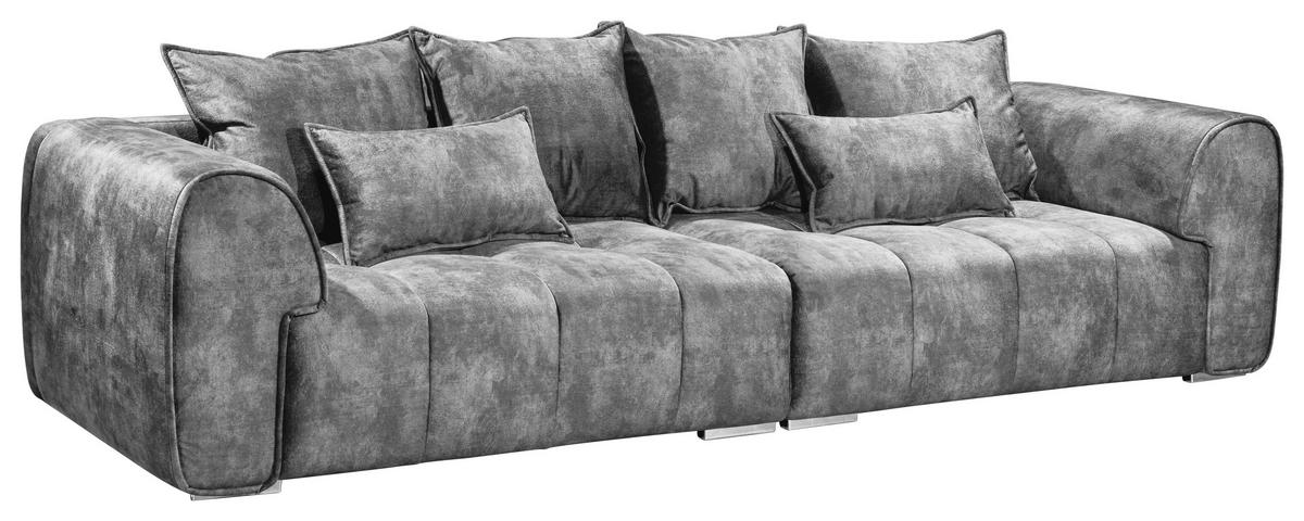 BIGSOFA Mikrovelours Grau  - Silberfarben/Grau, MODERN, Kunststoff/Textil (316/90/112cm) - Livetastic