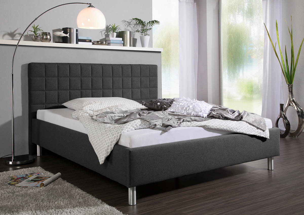 POLSTERBETT 180/200 cm,  in Anthrazit,  - Anthrazit/Alufarben, MODERN, Textil/Metall (180/200cm) - Livetastic