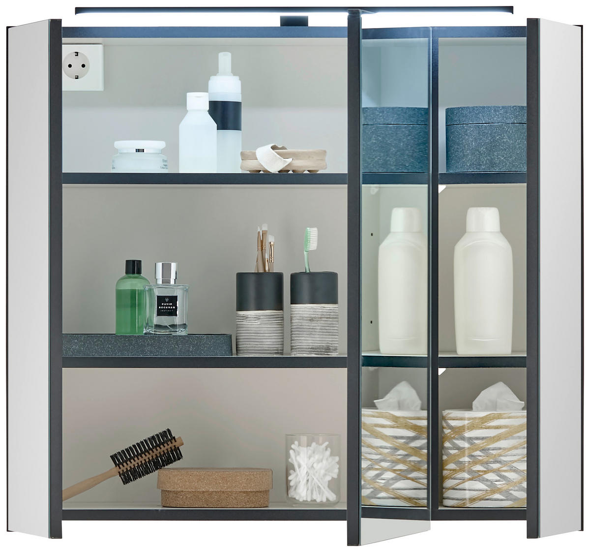 SPIEGELSCHRANK 80/70/23 cm  - Kaschmir/Schwarz, Basics, Glas/Holzwerkstoff (80/70/23cm) - MID.YOU