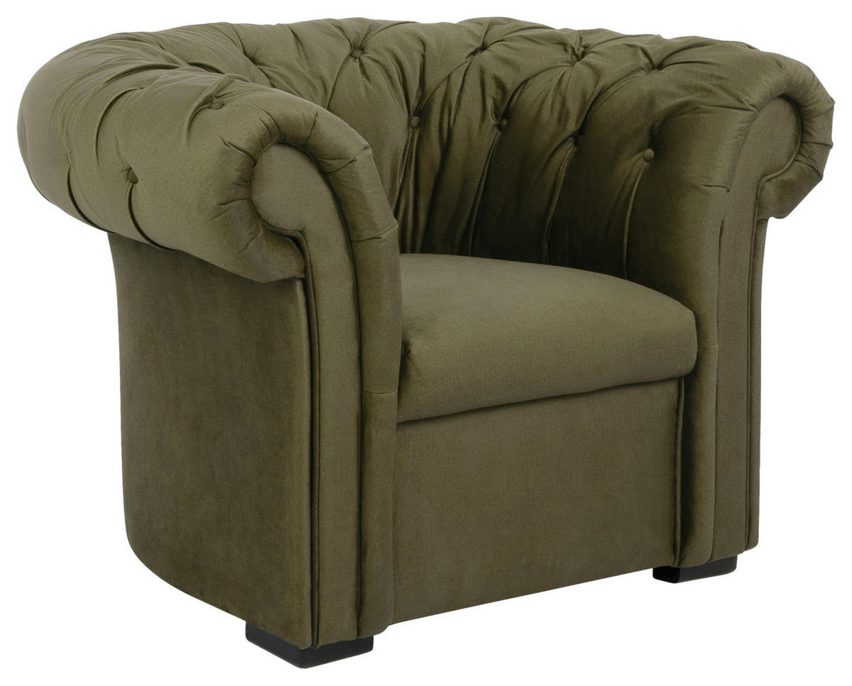 CHESTERFIELD-SESSEL Velours Olivgrün  - Schwarz/Olivgrün, Design, Holz/Textil (114/78/91cm) - MID.YOU