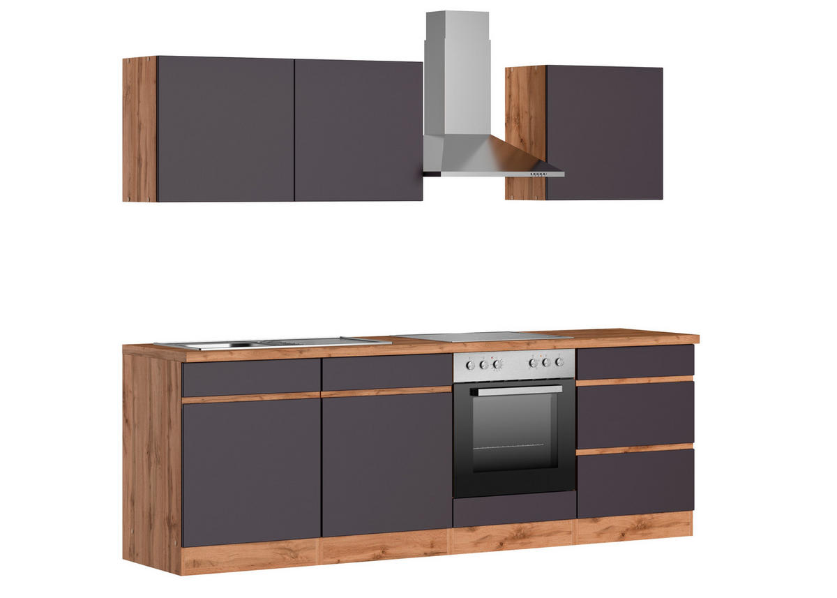 KÜCHENBLOCK 240 cm   in Grau, Eiche Wotan  - Eiche Wotan/Grau, Design, Holzwerkstoff (240cm) - Held