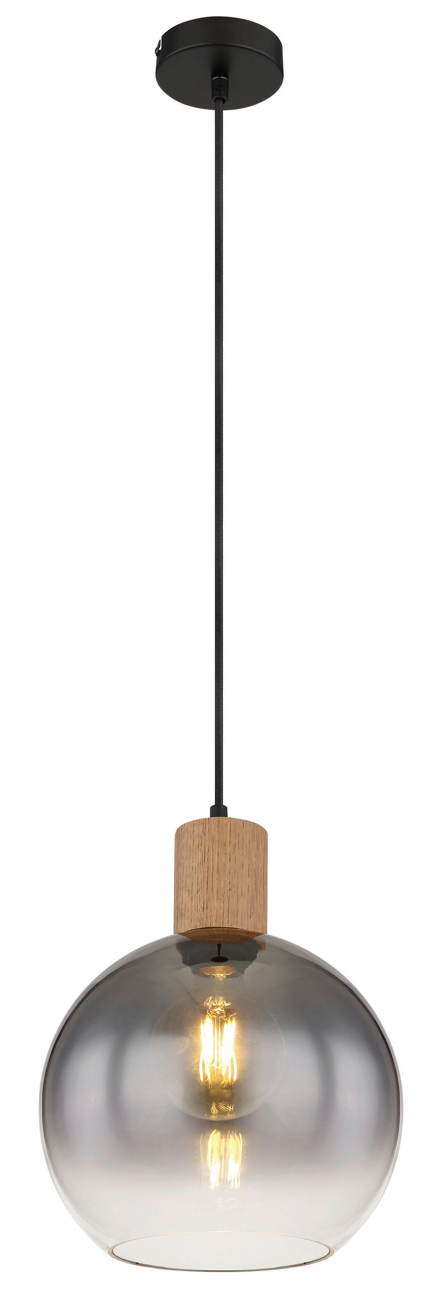 HÄNGELEUCHTE 25/120 cm  - Schwarz/Naturfarben, Natur, Glas/Holzwerkstoff (25/120cm) - Globo