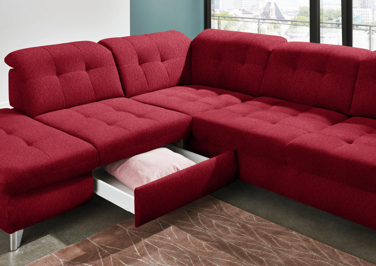 ECKSOFA in Chenille Rot  - Chromfarben/Rot, Design, Textil/Metall (260/310cm) - Beldomo Speed