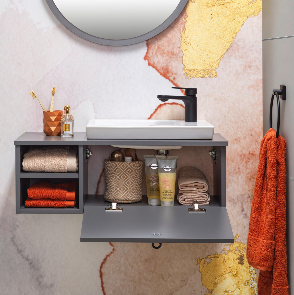 WASCHTISCHKOMBI 75 cm  - Weiß Hochglanz/Anthrazit, KONVENTIONELL, Keramik/Holzwerkstoff (75cm) - Stylife