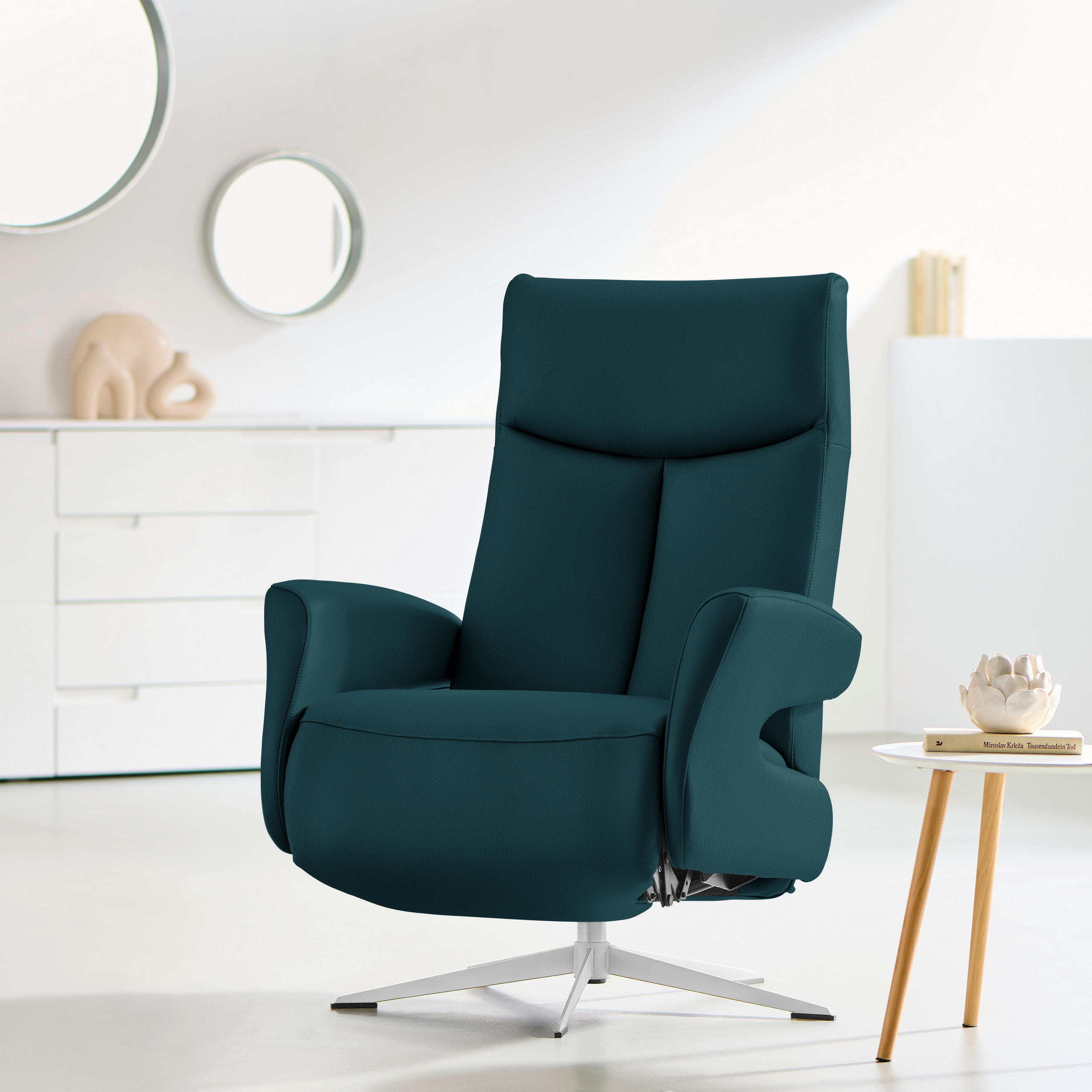 RELAXFÅTÖLJ i läder blå  - kromfärg/blå, Design, metall/läder (74/105/82cm) - Livetastic