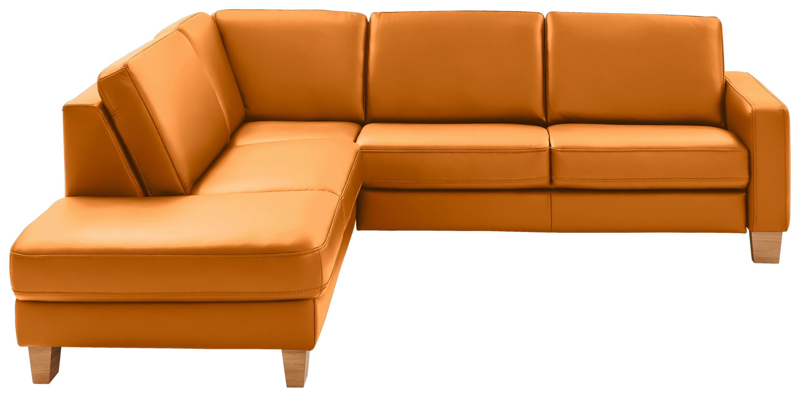 ECKSOFA Echtleder Currygelb  - Currygelb/Eiche Bianco, Konventionell, Leder/Holz (235/257cm) - Valdera