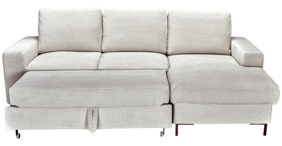 ECKSOFA Naturfarben Cord Rückenkissen, Bettkasten, Schlaffunktion, Rücken echt, Liegefläche im Originalstoff  - Schwarz/Naturfarben, KONVENTIONELL, Textil/Metall (240/150cm) - Carryhome